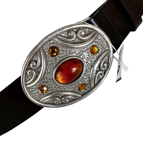 NWT Lane Bryant Plus Size Brown Leather Belt Silver Tone Gem Buckle Size 14/16 - Picture 3 of 11
